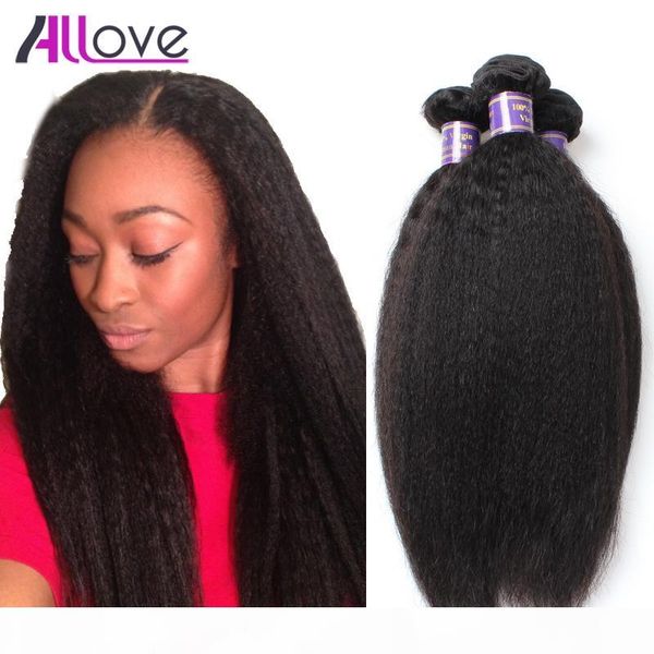 

allove 8a brazilian human hair yaki straight 4pcs lot malaysian hair weaves peruvian virgin hair indian human virgin extensions, Black