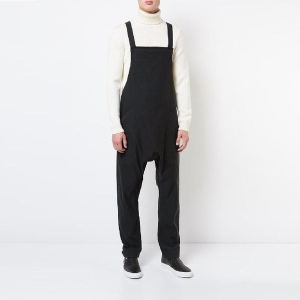 

men's pants 2021 spring summer style overalls casual bib loose harem low crotch trousers hairstylist rompers, Black