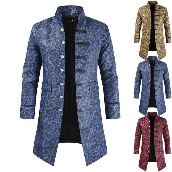 

2020 autumn and winter new style men's coat steam punk costume fashion casual men's long windbreaker fashion1, Tan;black