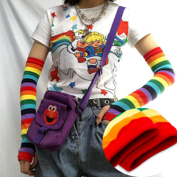 

costume accessories cute colorful candy color cute arm sleeves striped arm sleeves rainbow sun protection sleeve couple travel p props, Silver