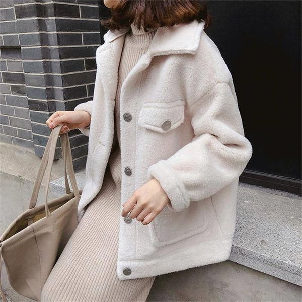 

2020 fashion women faux furry jacket coat chic autumn winter thick warm faux cashmere jackets coat solid collar buttons outwearx1016, Black;brown