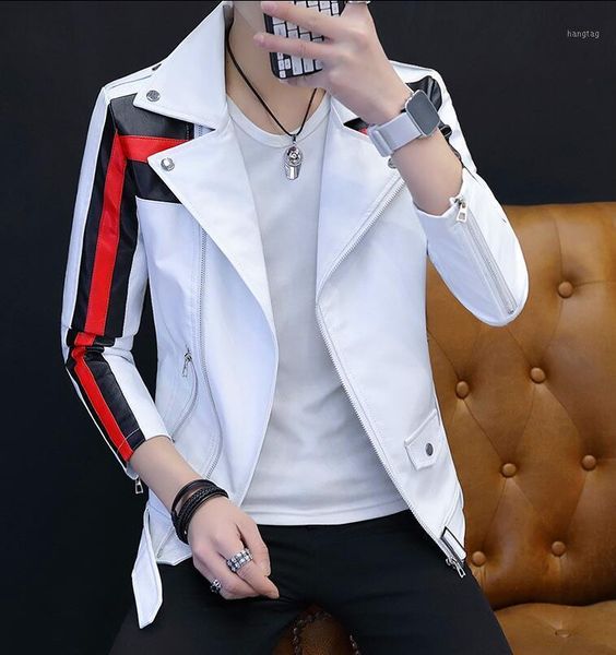 

m-2xl new men's fashion personality patchwork leather jacket casual slim pu motorcycle leather clothing costumes1, Black