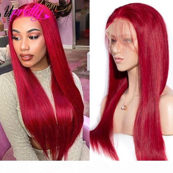 

upretty red straight lace front human hair wigs 99j 13x6 lace frontal wig 200 density wig brazilian colored human hair wigs, Black;brown