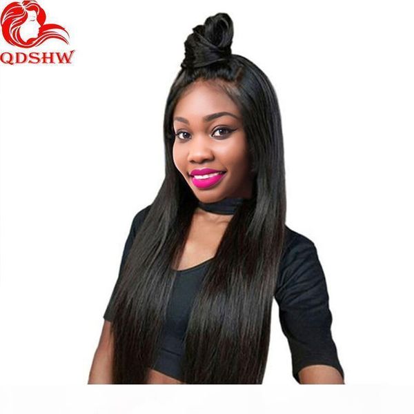 

brazilian straight lace front wig human hair preplucked hairline high ponytail virgin brazilian full lace human hair wigs for black women, Black;brown