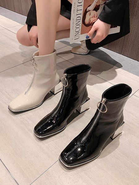

white ankle boots rock shoes woman zipper luxury designer boots-women clogs platform booties ladies low fashion rubber 2020, Black