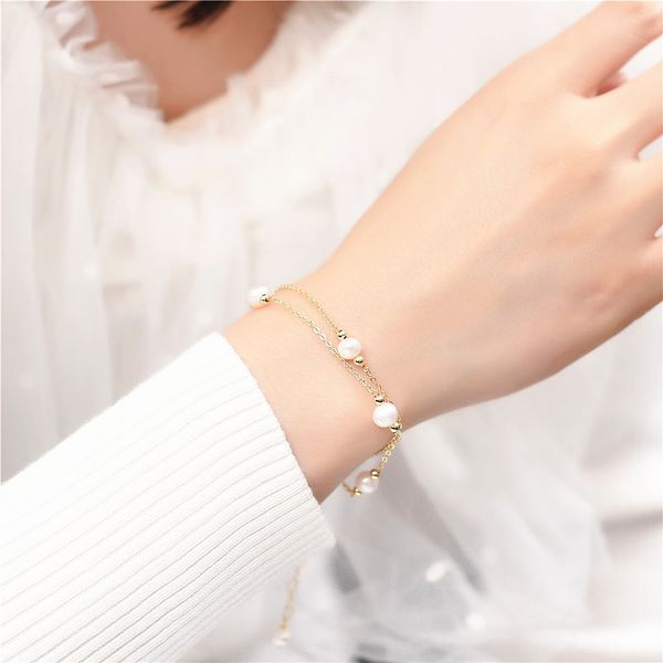 

jiuya crystal natural natural pearl bracelet fashion women's 14k gold pearl bracelet icekz, Golden;silver