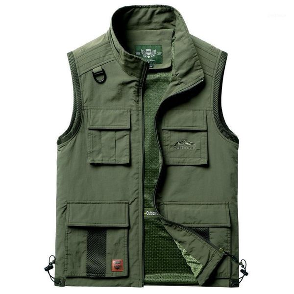 

outdoor t-shirts men's summer spring vest multi-pockets pography fishing climbing hiking plus size vests sleeveless casual waistcoat1, Gray;blue