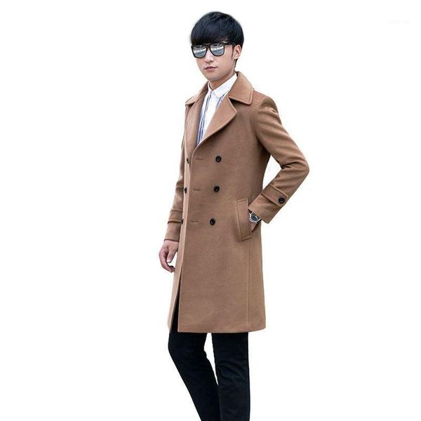 

s~9xl 2017 new men's clothing plus size han edition of long wool youth trench coat of cultivate one's morality singer costumes1, Tan;black