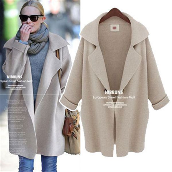 

осень и зима новый европейский стиль длинный воротник свитера кардиган потерять большой свитер пальто женской одежды, Black