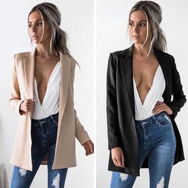 

2020 new fashion women ladies suit coat jacket business slim long sleeve jacket coat outwear cardigan fall autumn wearing1, Black;brown