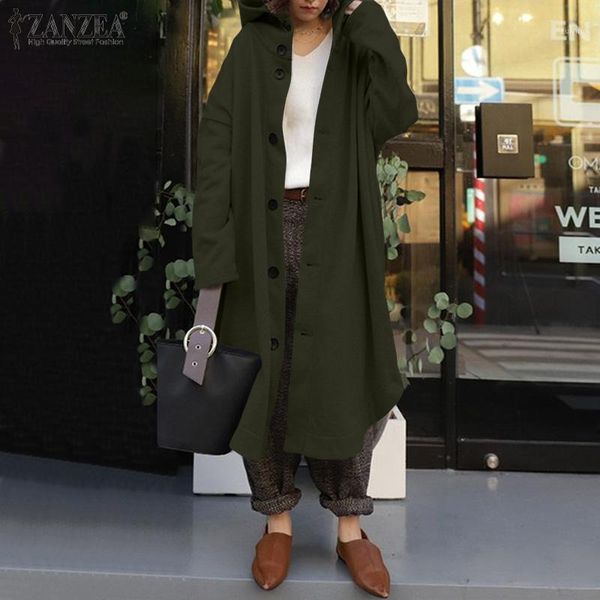 

plus size fashion button hoodies women's winter sweatshirts coats zanzea 2020 casaul long sleeve outwears female hooded overcoat1, Black