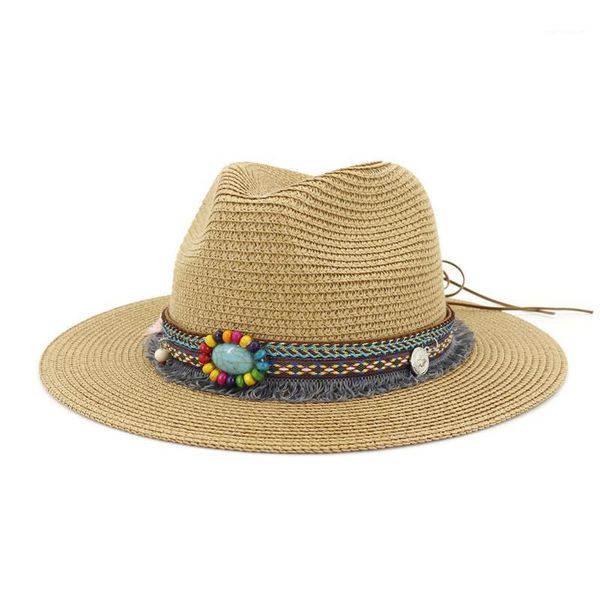 

women summer beach straw hat fashion wide brim foldable visor travel floppy weave jazz cap vintage sun protection braided1, Blue;gray