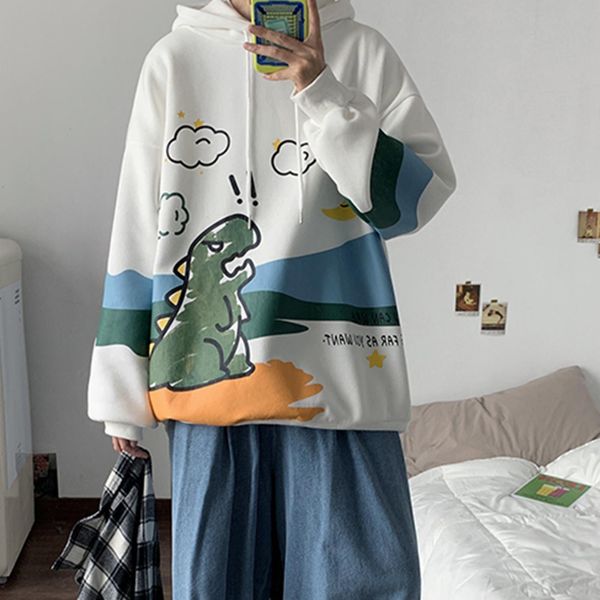 

2021 men winter cartoon loose hoodie warm pullover long sleeve sweatshirt all match hip hop casual street travel school wear new, Black