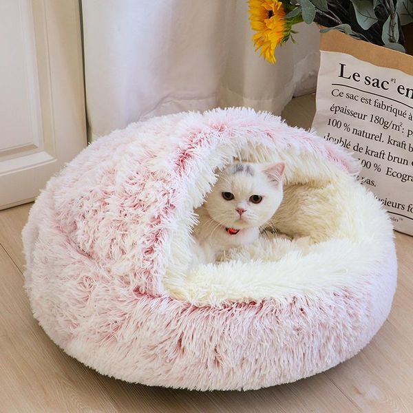 

plush pet dog cat bed house warm round cat kitten bed semi-enclosed winter cat nest kennel cats sofa mat basket jllrvv