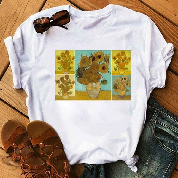 

sunflower printed tshirt van gogh art tee girl shirts fashion women tee harajuku t-shirts female clothes camiseta femina, White