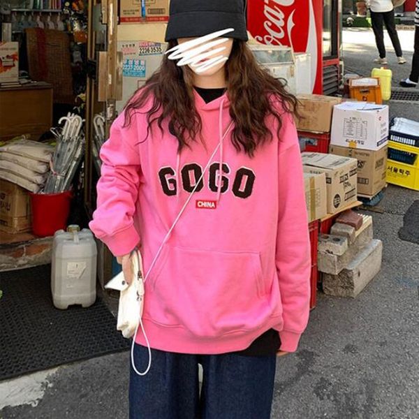 

2021 new 4 colours autumn and winter korean style letter emrbodiery grosso hoodies of women warm sweaters (x1121) 58lt, Black