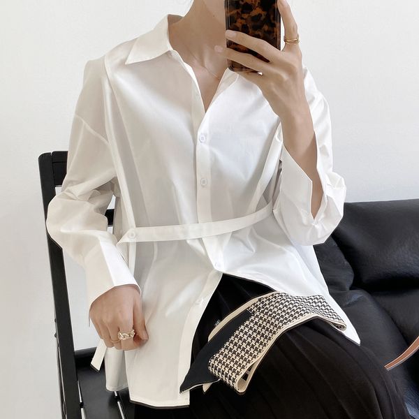 

new 2021 spring turn down collar lace-up design womens and blouses fashion women cotton shirt blusas k6on, White