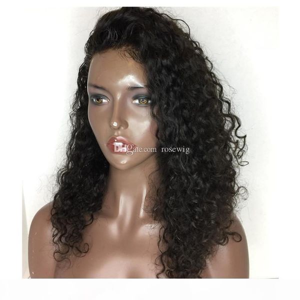 

human hair lace wig deep curly full lace wig pre-plucked hairline curly brazilian virgin hair 150% density lace front wig glueless, Black;brown