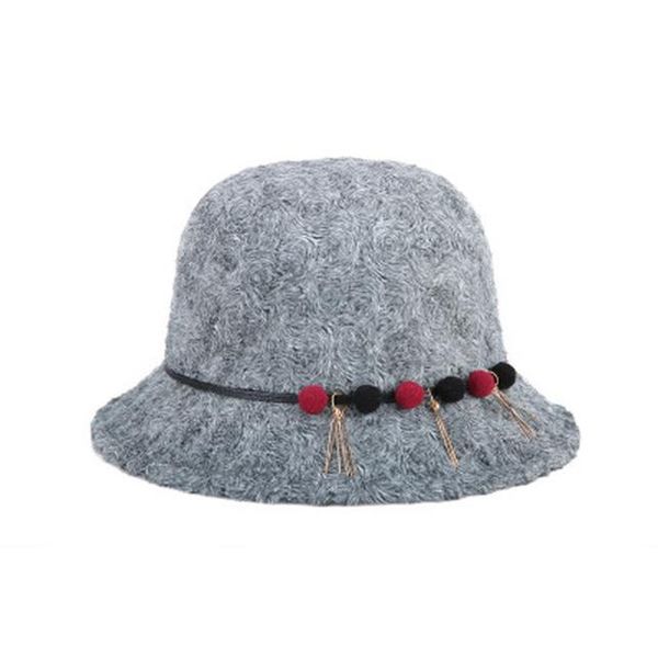 

2017 new women dome fedora blend wool hat mom hats for autumn and winter fur ball decoration vintage bowler fedoras caps sqcaan pingtoy, Black;white