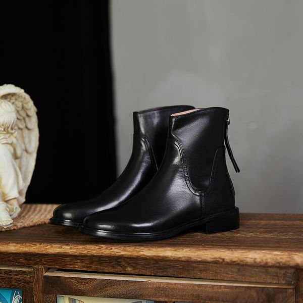 

boots cialisa women shoes 2021 brand designer genuine leather winter boot fashion low heel zipper round toe ankle, Black