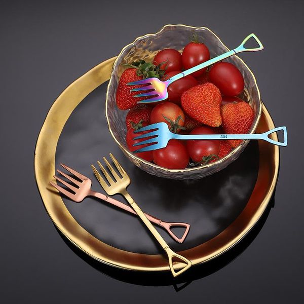 

4шт. нержавеющая сталь shovel fork ложка набор детей десерт вилка фрукты выбрать барбекю посуду вечеринка подарок h wmtlpz