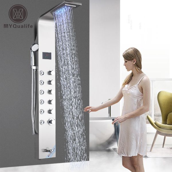 

led black shower faucet bathroom spa massage jet shower column system waterfall rain shower panel bidet sprayer tap 1011