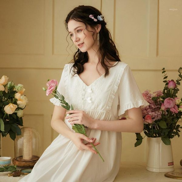 

2021 short sleeved cotton white nightdress female summer princess sweet plus-sized sleepwear nightgown home dress for sleeping1, Black;red