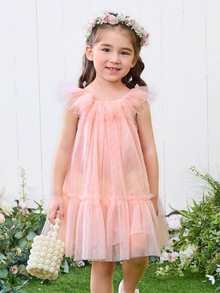 

toddler girls ruffle hem mesh smock dress she, Red;yellow