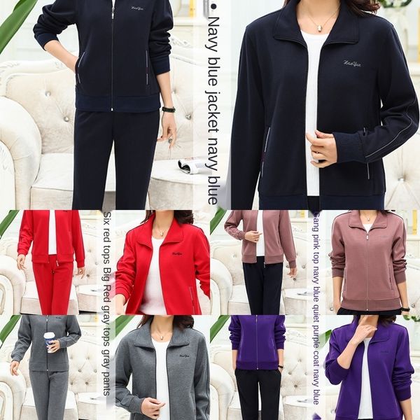 

jcsg7 middle-aged put elderly sportswear suit sweater spring and autumn large size middle-aged casual women's two-piece and mom putspor, Gray