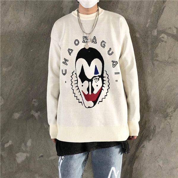 

2021 autumn women harajuku anime cartoon clown cotton loose round neck long sleeve sweater female 87bl, White;black