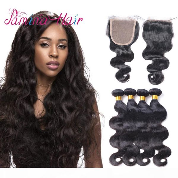 

unprocessed hair body wave weave hairstyles brazilian hair bundle deals with closure brazillian body wave, Black