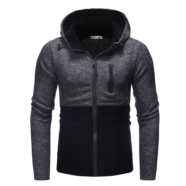

fall/winter men's fashion splice cap casual long sleeve knitted hoodie thickened coat kg-1116, Black