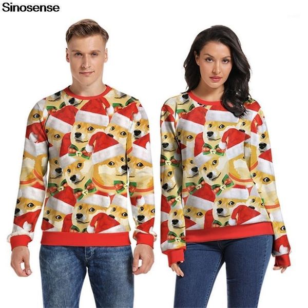 Maglioni da uomo Uomo Donna Autunno Inverno Maglione di Natale Pullover Maglione 3D Funny Dog Stampato Festa di Natale Felpa Plus Size1