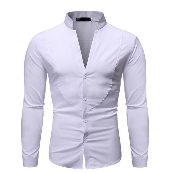 

men's casual shirts 2021 spring and autumn v-neck shirt fashion versatile color long sleeve button, White;black