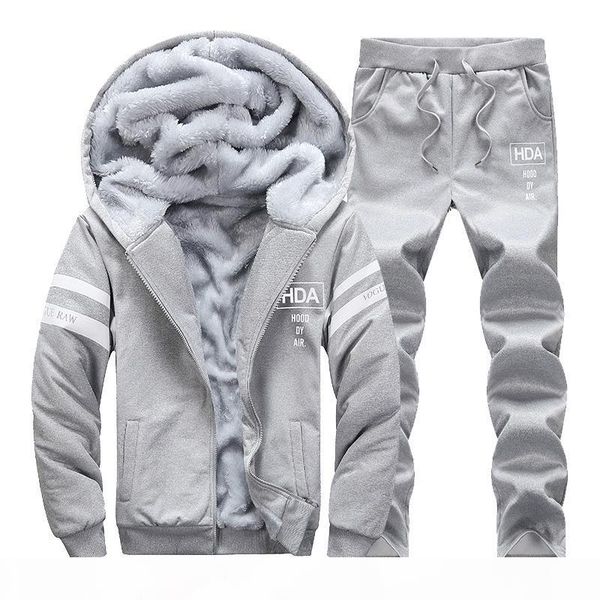 

2 шт. мужская мужчина мужская одежда зимняя мужская толстовка с мужскими спортивными штанами мужчины толстовки брюки установлены флис, Gray