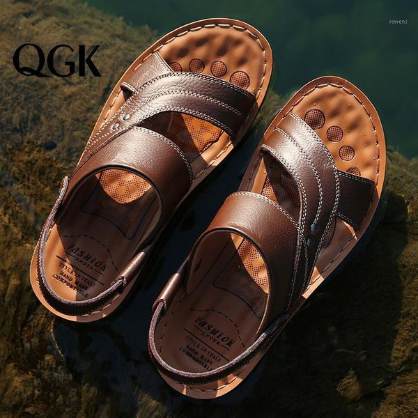 

2020 summer men sandals quality genuine leather shoes male comfortable slip-on slippers beach brown man sandal zapatillas hombre1, Black