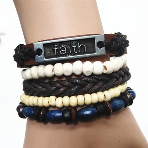 

brown cross wooden beads wrap handmade woven men leather bracelets women vintage bangle male homme jewelry acc jllqde, Golden;silver