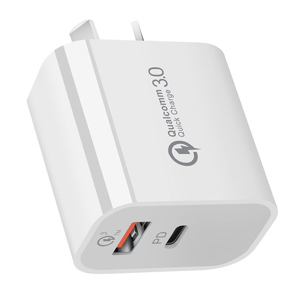 

type-c usb быстрое зарядное устройство qc 3,0 pd 18w для iphone двумя портами ес сша великобритании au подключи быстрая зарядка настенный ад