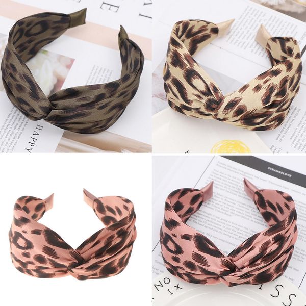 

women fashion letter leopard print head hoops retro wide-edge cross knot hair hoop ladies hairbands hair accessories wholesale, Black;brown