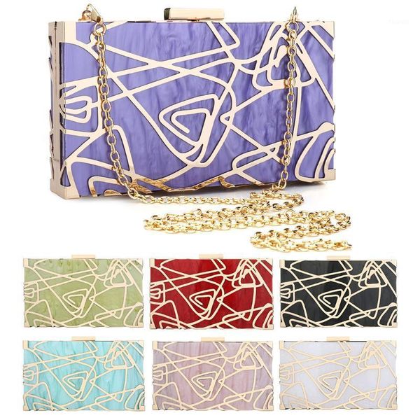 

fashion acrylic hard-surface box bags wedding clutch bag geometric pattern female trendy party shoulder purse rectangle pouch1