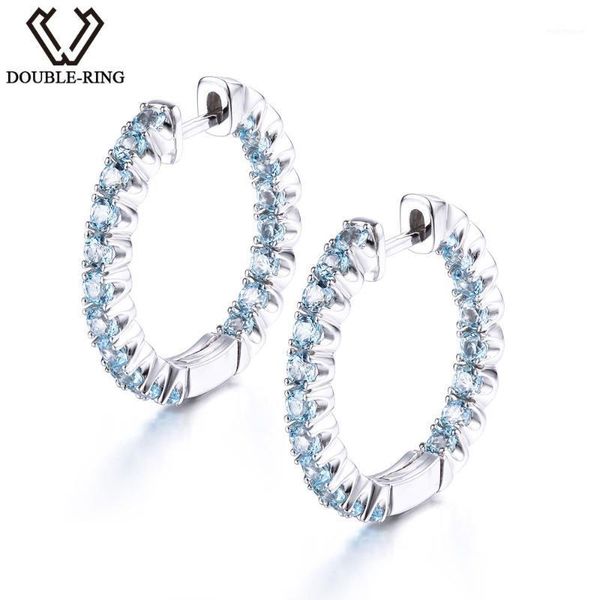 

hoop & huggie double-r genuine natural blue z classic earrings 100% real 925 sterling silver fine wedding jewelry for women1, Golden;silver