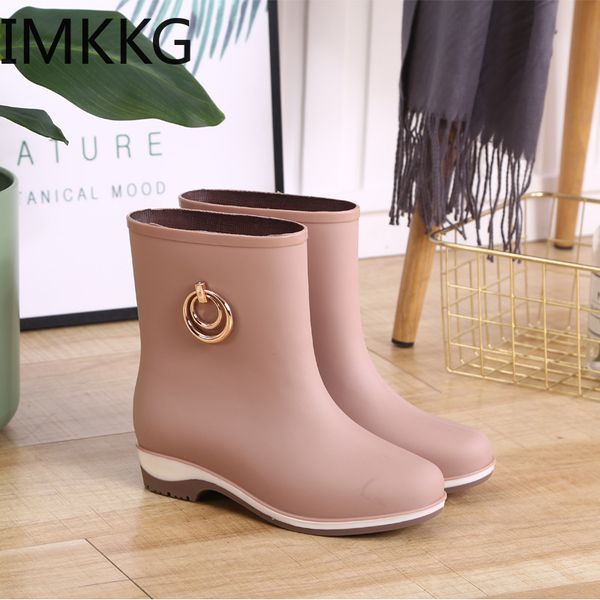

elegant short women rubber boots ankle rain boots fall autumn rain day waterproof woman shoes 201031, Black