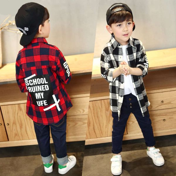 

2020 9 spring new 15 check shirt boys' inch 11-year-old 14 thin long sve fashion 7, White;black