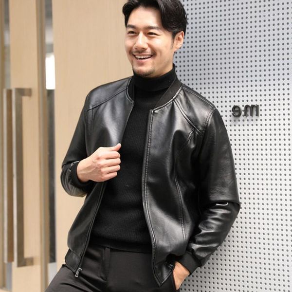 

spring and autumn new boyfriends leather clothes young men's casual jacket business pu leather boy motorcycle clothes1, Black