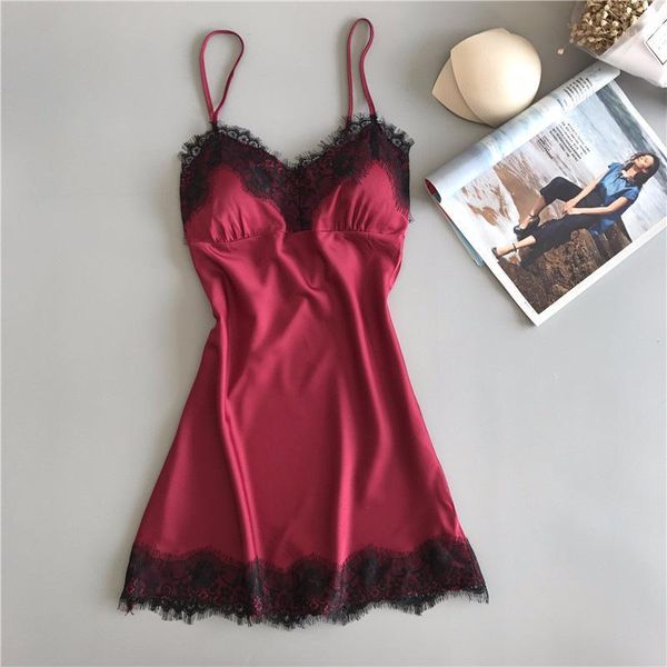 

19 spring and summer new ladies pajamas simulation silk straps ice silk nightdress bottoming slim home service1, Black;white