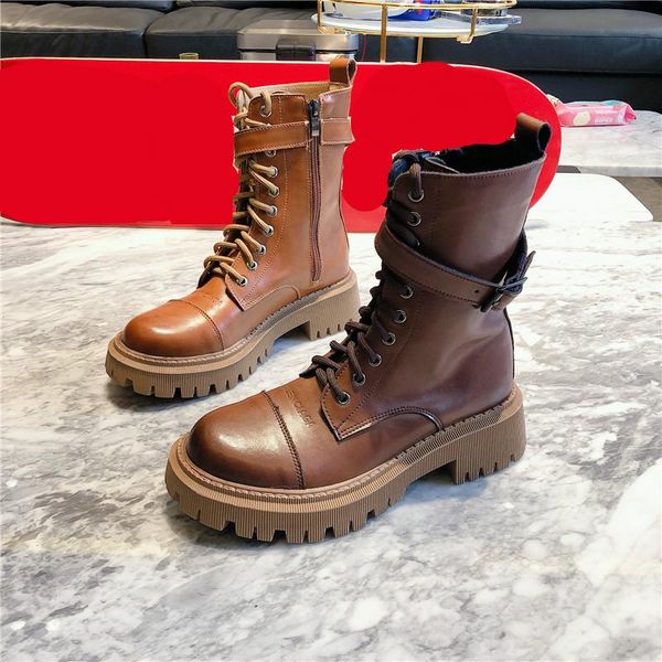 

deat 2020 new spring autumn fashion casual letter lace-up martin genuine leather single shoes women short cool boots sf279, Black