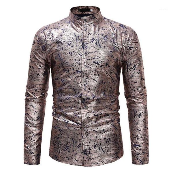 

ethnic stylish gilding business men shirt formal wear spring autumn flower painted casual blouse mens shirts chemise homme1, White;black