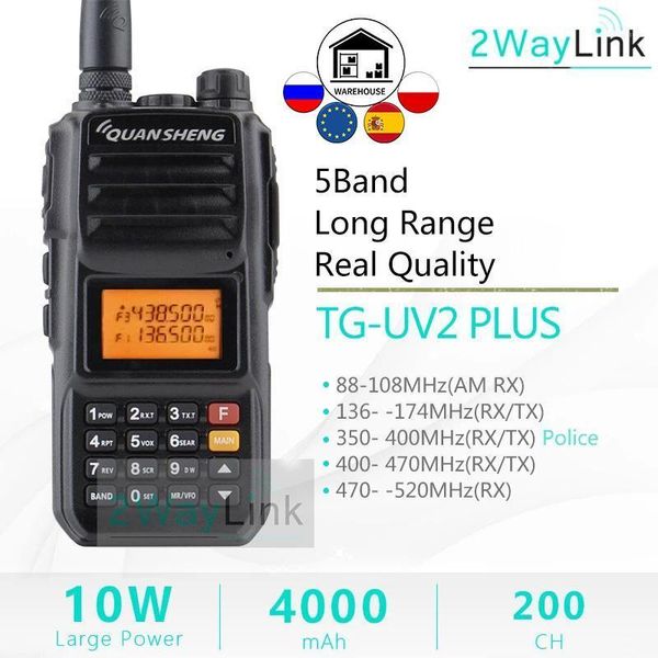 

walkie talkie quansheng tg-uv2 plus 10w long range vhf uhf 5 bands standby high power walkie- 10km 4000mah 2 way radio1