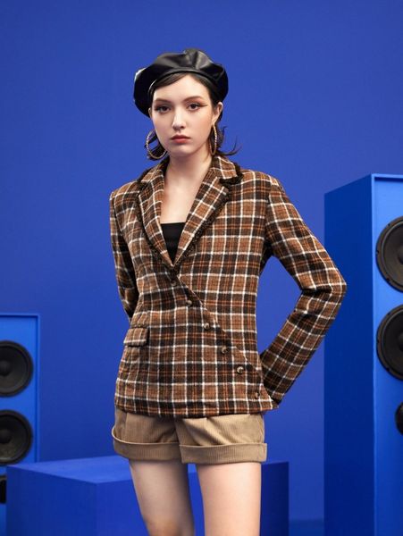 

x clemence deneuche tartan raw trim asymmetrical button front overcoat a0d5#, Black