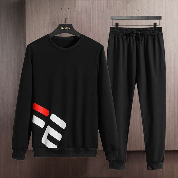 

casual suit 2-piece men's sportswear sweater with handsome new round neck in spring and autumn, Gray